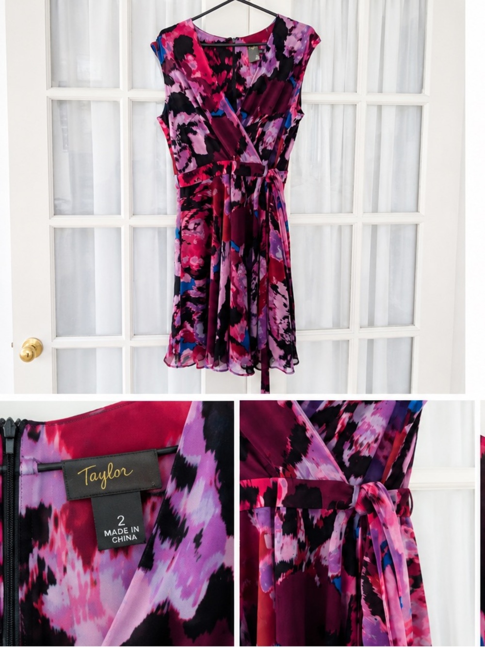 Taylor Floral Wrap Dress in Fuchsia, Purple & Blue